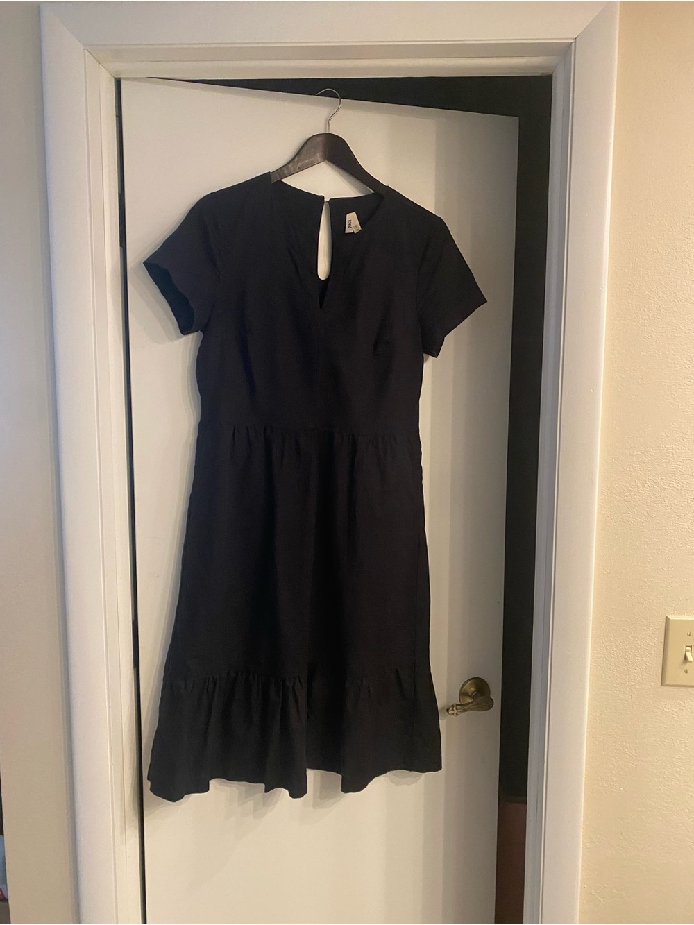 Pact Black Short-Sleeve Tiered Ladies Dress, Organic Cotton